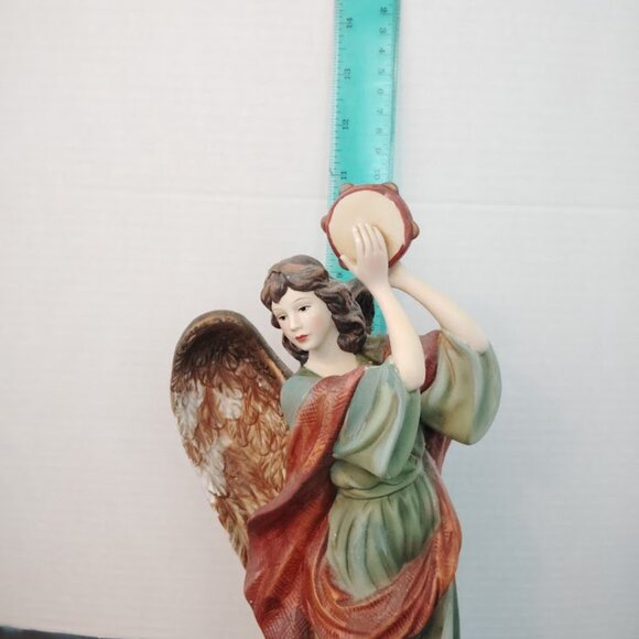 Angel Statue Porcelain Collector Hand Painted Playing Musical Tamborine  Figure - Picture 4 of 6